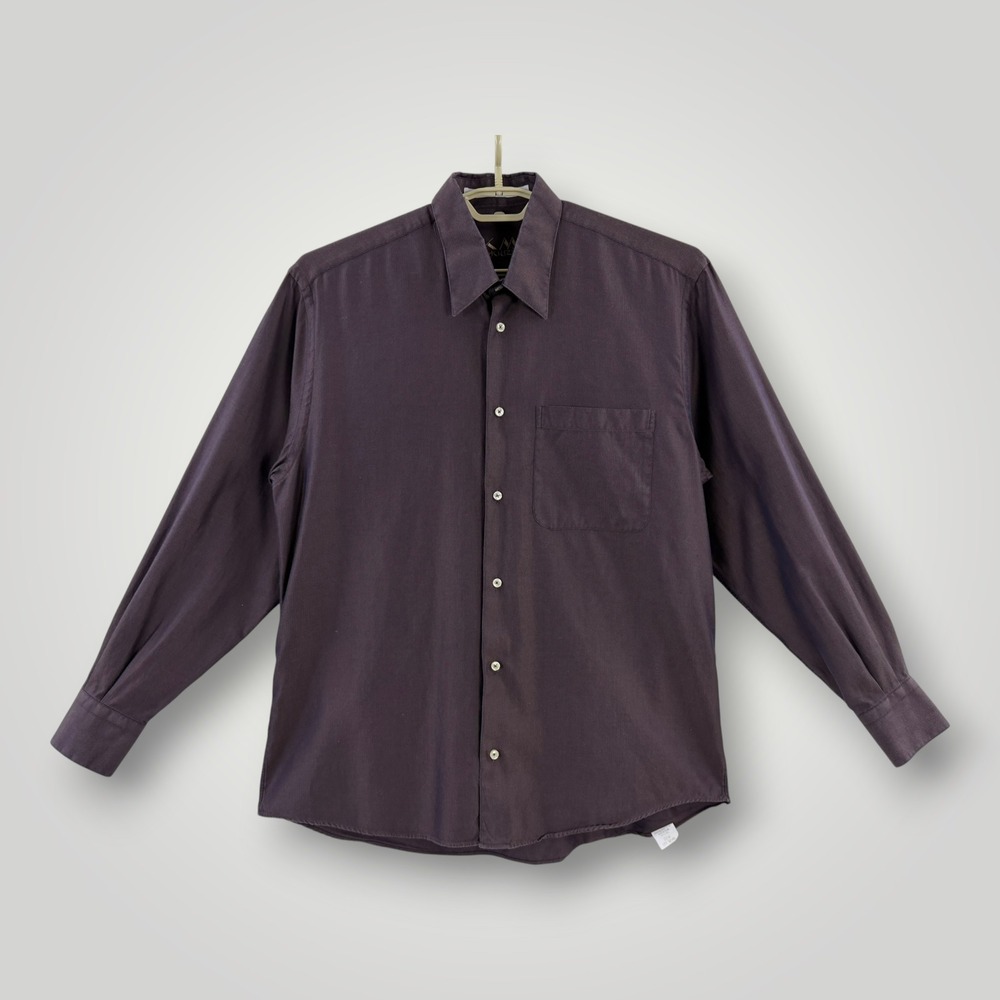 KM by Krizia Mens Italy 100s Two Ply Cotton Herringbone Button Down Shirt Purple
